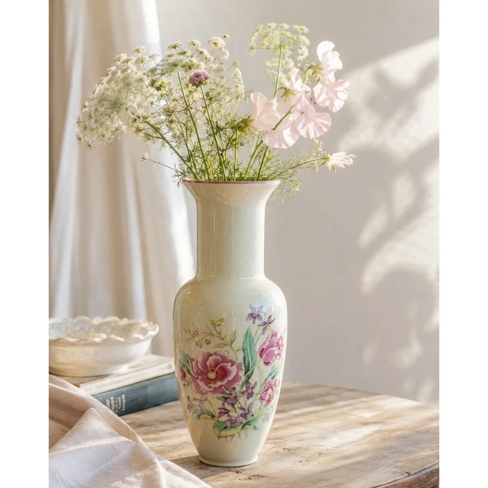 Lozapenco Chile Floral Ceramic Vase Pink Peony Purple‎ Flower 11.5